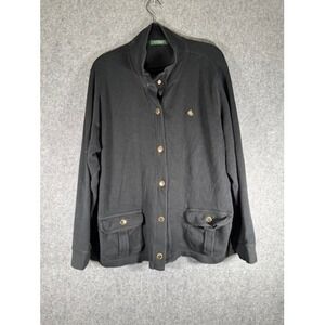 Lauren Ralph‎ Lauren Jacket Women's XL Black Knit Button Front Pockets Academia